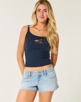 Ultralåga slitna minishorts i mediumtvättad denim