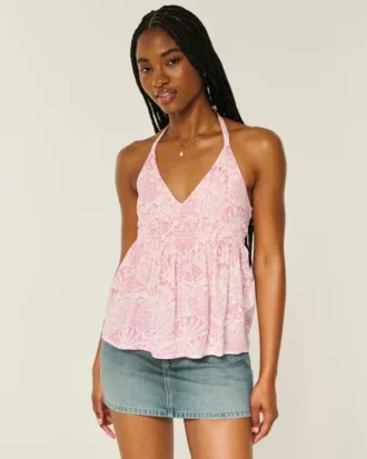 Vävd halterneck-babydoll-top