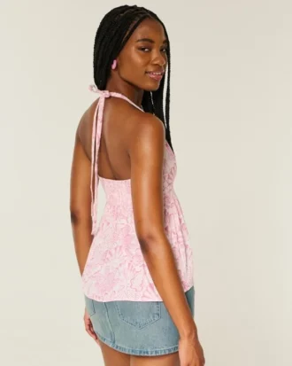 Vävd halterneck-babydoll-top